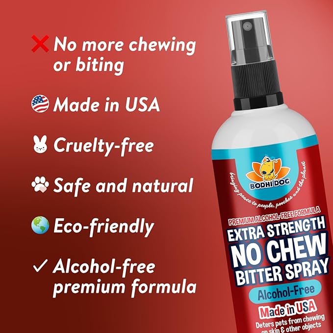 Bodhi Dog Bitter 2-in-1 No Chew & Hot Spot Spray - Natural Anti-Chew Remedy Better Than Bitter Apple - Soothes Hot Spots, Deters Chewing - Safe for Skin, Wounds & Furniture (Alcohol Free, 8 Fl Oz)