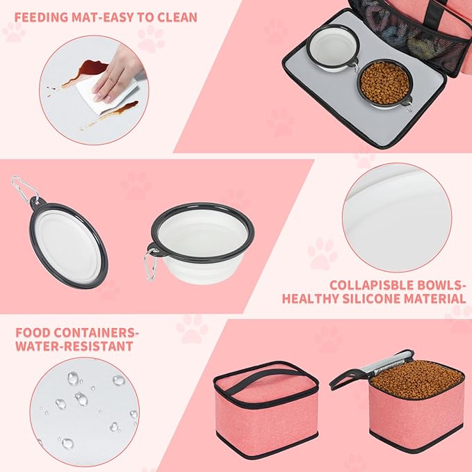 TORIBIO Dog Travel Bag,Large Pet Travel Bag for Supplies with 2 Food Container and Collapsible Bowls,Dog Travel Supplies Organizer Kit for Weekend,Road Trips,Camping