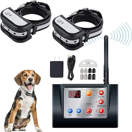 Wireless Dog Fence Electric Pet Containment System,Training Collar Receiver w/Tone/Static Correction,Reflective Stripe,Waterproof,Adjustable Range,Dog Boundary Container for All Dogs,for2dogs