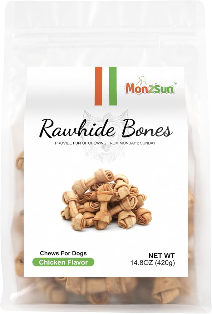 MON2SUN Dog Rawhide Knot Bones Small Rawhide Bones Mini Chews Chicken Flavour 2.5 Inch 60 Count for Puppy and Small Dogs