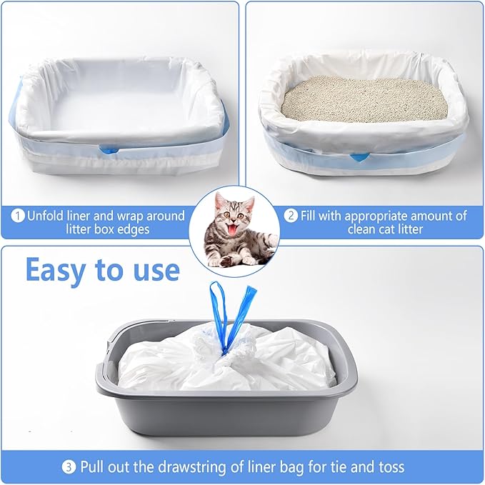 50 Count Cat Litter Liners Large 37x19" Jumbo Drawstring Litter Bags Extra-Thick Cat Litter Box Liners Heavy Duty Kitty Pan Liners for Easy Cleanup