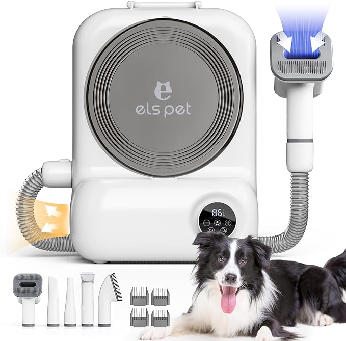 ELS PET Dog Grooming Vacuum & Dryer Kit, 15000Pa Pet Vacuum for Shedding, 2.5L Dust Cup for Dog Grooming Kit, 3 Suction Modes for Dogs and Cats