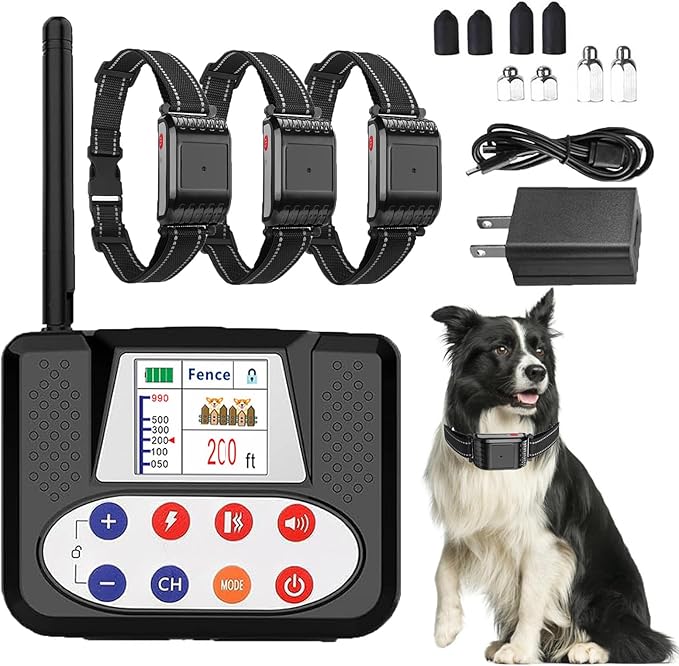 Wireless Dog Fence, Electric Pet Containment System for Stubborn Dogs with Remote, Adjustable Control Range, Waterproof Training Collar Receiver, Vibration & Shock, Suitable for All Dogs,for3dogs