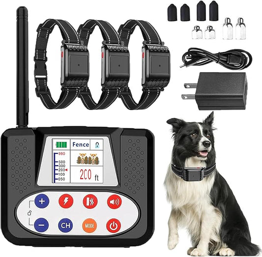 Wireless Dog Fence, Electric Pet Containment System for Stubborn Dogs with Remote, Adjustable Control Range, Waterproof Training Collar Receiver, Vibration & Shock, Suitable for All Dogs,for3dogs