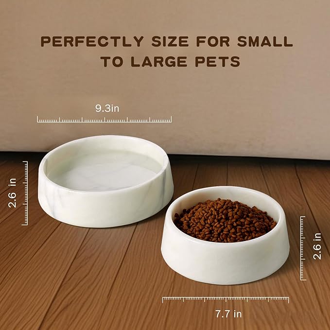 White Marble Dog Bowl, Non-Slip Dog Food Water Bowl, Small Weighted Stone Dish, Natural Marble Heavy Pet Bowl, Easy to Clean, Gifts for Cat Lovers, Perfect Cat Dog Gifts, Holds 4 Cups(5 lbs)