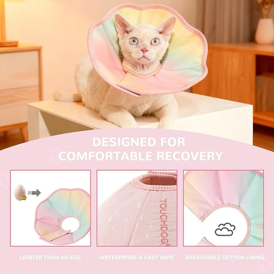 Touchdog Adjustable Soft Cat Cone Collar - Waterproof Recovery Collar for Cats After Surgery, Lightweight Elizabethan Collar for Kittens, Small to Large (Pink Gradient Color, XS)