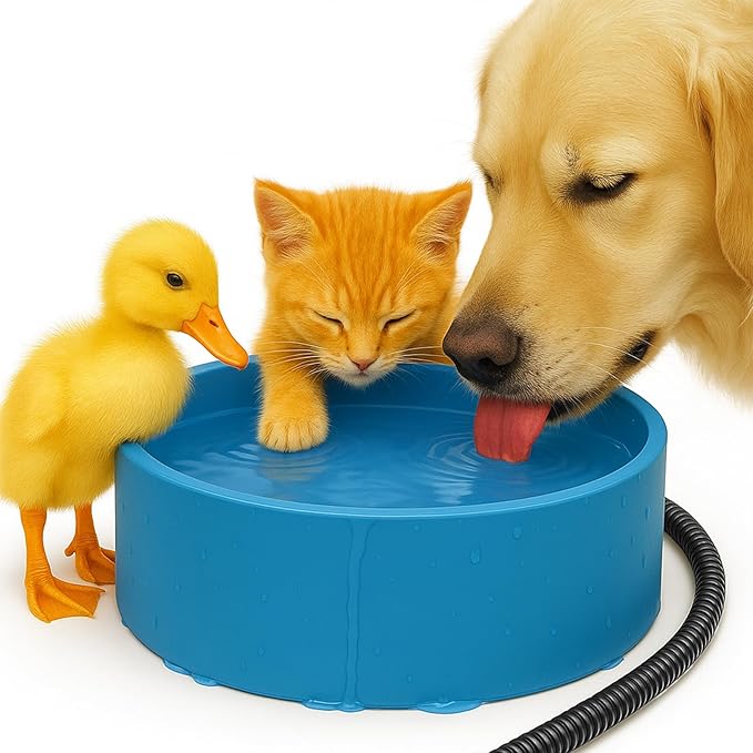 Heated Water Bowl for Dog Cat, Outdoor Warming Animals Bowl with Chew Resistant Power Cord, Waterproof Heat Pet Bowl Smart Uniform Heating in Winter Antifreeze for Chicken Duck,108 fl oz