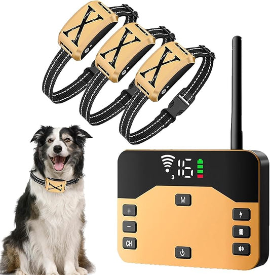 Wireless Dog Fence, Electric Pet Containment System for Dogs and Pets, Waterproof and Rechargeable Training Collar Receiver, Adjustable Vibration & Shock, Dog Container Boundary System,for3dogs