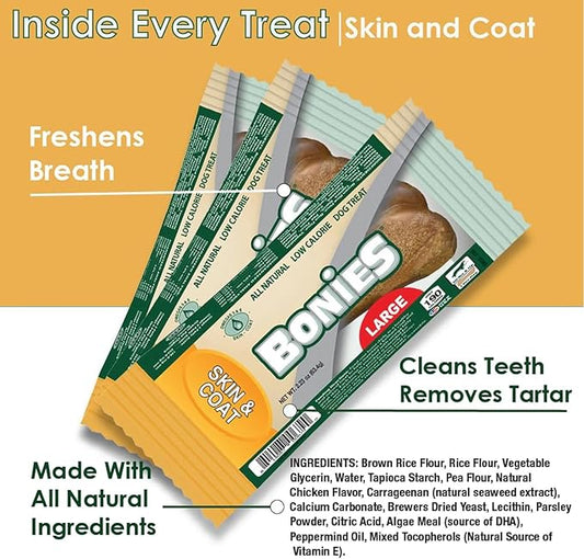 Bonies Natural Skin & Coat Formula Minis-Sized Bone, Promote Silky Coat & Healthy Skin, Healthy Teeth & Fresh Breath, Low Calories - Chicken Flavor, MINI Dog, 2 Bone Pack