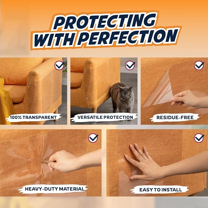 10 Pack Cat Scratch Furniture Protector Sheets – Matte Finish Couch & Sofa Guard from Cat Claws – Easy Apply, Removable, with Twist Pins (5 XL + 5 Large)