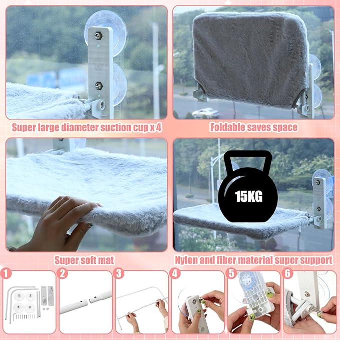 40 Pcs Kitten Starter Kit for Indoor Cats Include Cat Litter Box Toys, Hammock, Bed Scratch Pad, Climbing Post, Feed Bowls, Mat, Collars, Nail File and More for Kitten Supplies Welcome Gift(Pink)