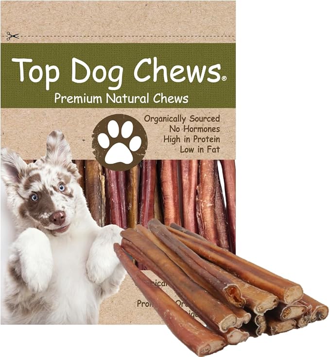 Top Dog Chews - Thick 12 Inch Bully Sticks, 100% Natural Beef, Free Range, Grass Fed, High Protein, Supports Dental Health & Easily Digestible, Dog Treat, 10 Pack
