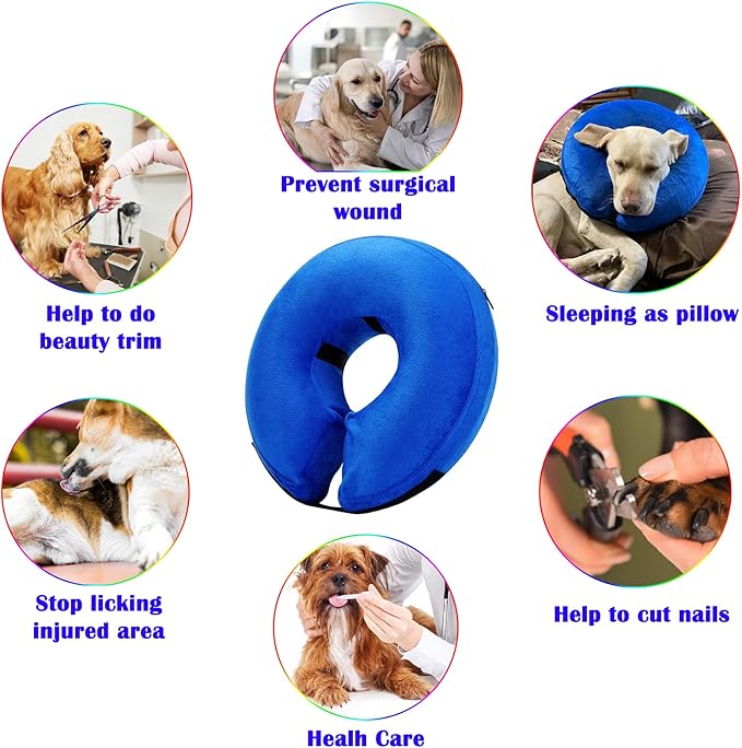 Katoggy Inflatable Dog Cone Collar for After Surgery, Doggie Neck Blow up Donut Recovery ECollar, Soft Adjustable Dog Cone for Small Medium Large Dogs and Cats