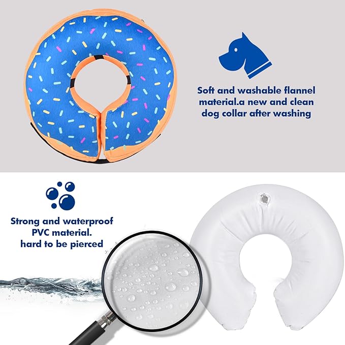 Katoggy Inflatable Dog Cone Collar for After Surgery, Soft Adjustable Blow up Donut E-Collar for Small Medium Large Dog and Cats