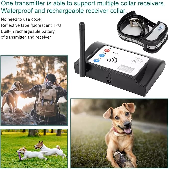 Wireless Dog Fence,Outdoor Safe Electric Pet Containment System,Adjustable Radius Range Up to 990ft,Dog Boundary Container with Waterproof & Rechargeable Training Collars Receiver,for 1 2 3 Dogs,for3d