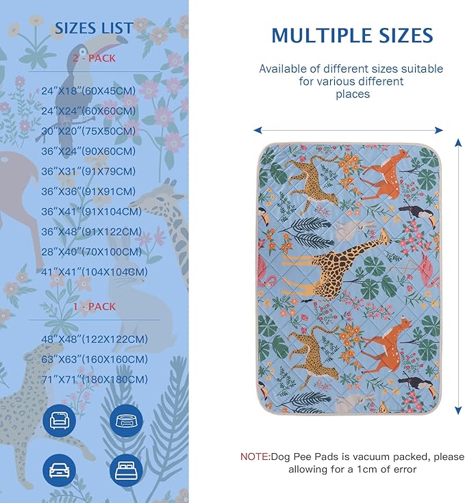 IEUUMLER Washable Pee Pads for Dogs, 2 Pack Forest Pattern Reusable Waterproof Puppy Pads, Non-Slip Super Absorbent Dog Training Pad for Playpen Crate Bed EU013 Blue Jungle, 40x28