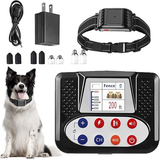 Wireless Dog Fence, Electric Dog Fence & Remote Training Collar, Adjustable Control Range, IP67 Waterproof Training Collar, Pet Boundary Container Containment System, Harmless for All Dogs,for1dog