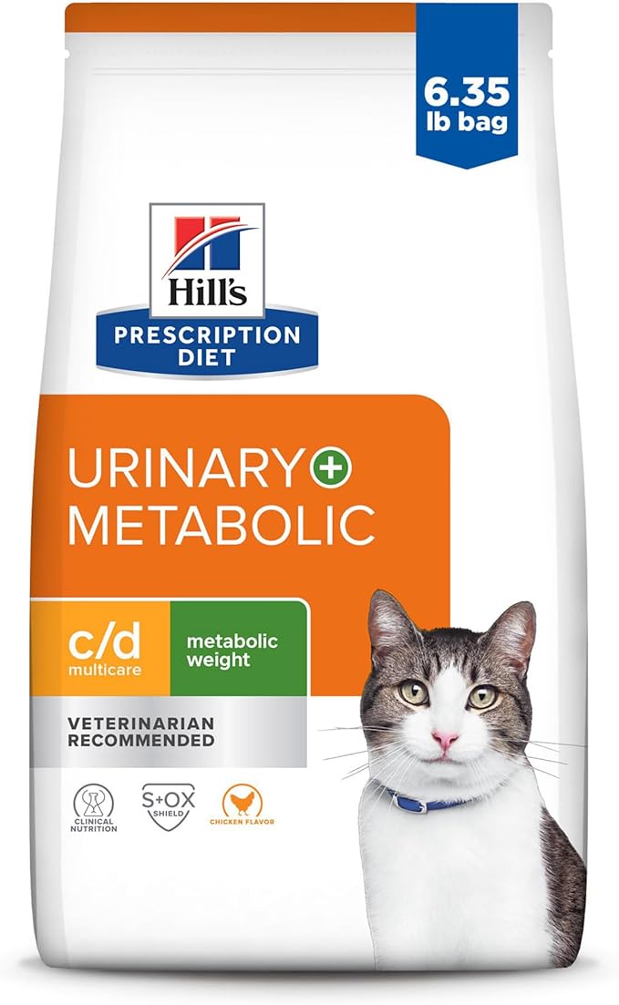 Hill's Prescription Diet c/d + Metabolic, Urinary + Weight Care Chicken Flavor Dry Cat Food, Veterinary Diet, 6.35 lb. Bag