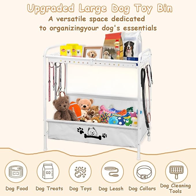 Large Dog Toy Basket,Dog Toy Bin with Storage Organizer,2-Tier Dogs Toys Box for Living Room,Dogs Cat Accessories Organizer,Durable Toys Holder Chest for Leashes