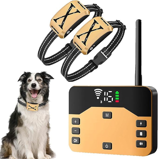 Wireless Dog Fence, Electric Pet Containment System for Dogs and Pets, Waterproof and Rechargeable Training Collar Receiver, Adjustable Vibration & Shock, Dog Container Boundary System,for2dogs