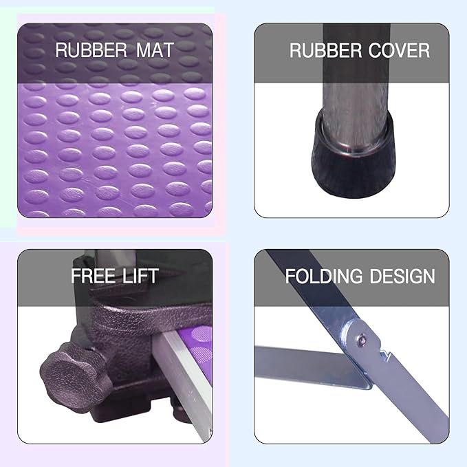 Pet Grooming Table, 46" Adjustable Height Dog Grooming Table with H-Type Arm & Stainless Steel Legs, Non-Slip E1 Grade Top, Tool-Free Folding, Portable for Professional & Home Use (Purple, 46inch)