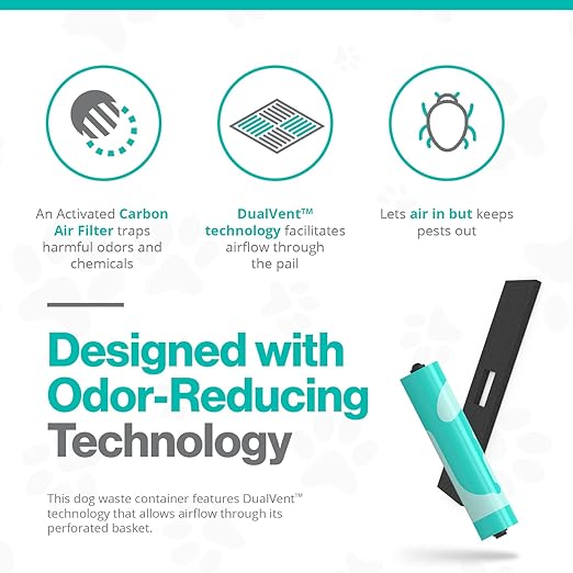 PawPail Pet Waste Station with Activated Carbon Filter and DualVent Odor Control - Outdoor Dog Poop Trash Can with 200 Dog Poop Bags - 19 Liter, Beige