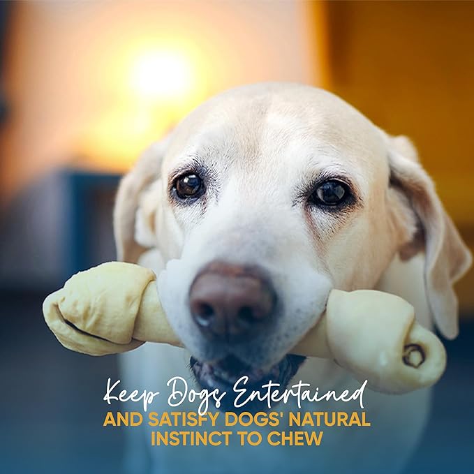 123 Treats Rawhide Bones for Dogs – 6-7" (30 Count) Natural Raw Hide Bones, Long Lasting Medium & Large Dog Chews, Free Range Rawhide Chews for Dogs with No Additives or Hormones