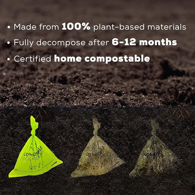 ANECO 100% Certified Home Compostable Dog Poop Bags (135 Count/9 Rolls), Large Poop Bags for Dogs & Cats, Extra Strong & Leak-proof Pet Waste Bags, California