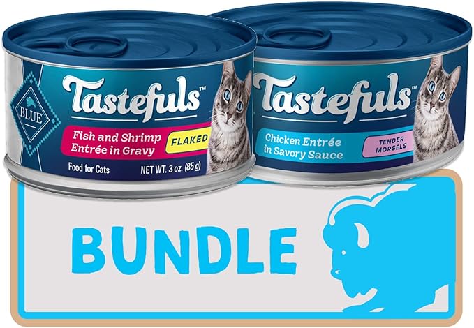 Blue Buffalo Tastefuls Natural Flaked and Tender Wet Cat Food Variety Bundle, Fish & Shrimp and Chicken