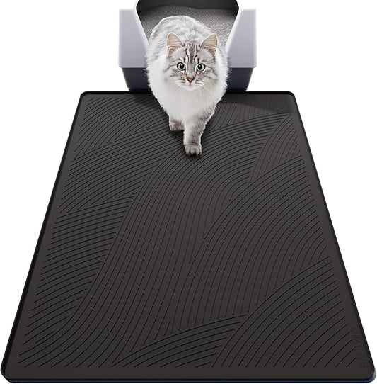 XL Cat Litter Mat - 40x30 in, Water Proof, US Designed Kitty Litter Trapping Mat, Easy to Clean, Scatter Control, Odorless, Less Mess and Clean Floors, Pet Supplies for Indoor Cats, Dark Gray