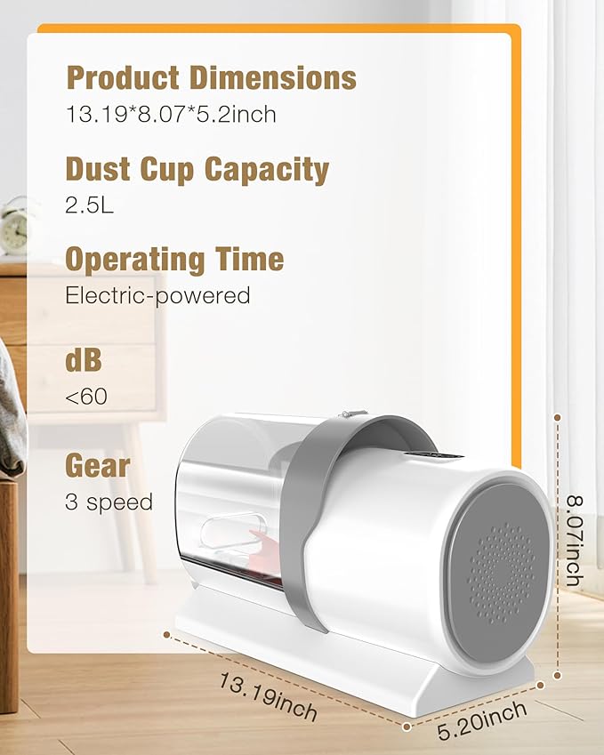 Sharper Image Professional Pet Grooming Vacuum Kit, 5-in-1 Dog Grooming Clippers with Low Noise Trimmer, 2.5L Large Dust Cup, 3 Suction Modes & 5 Grooming Tools for Dogs, Cats and Small Pets