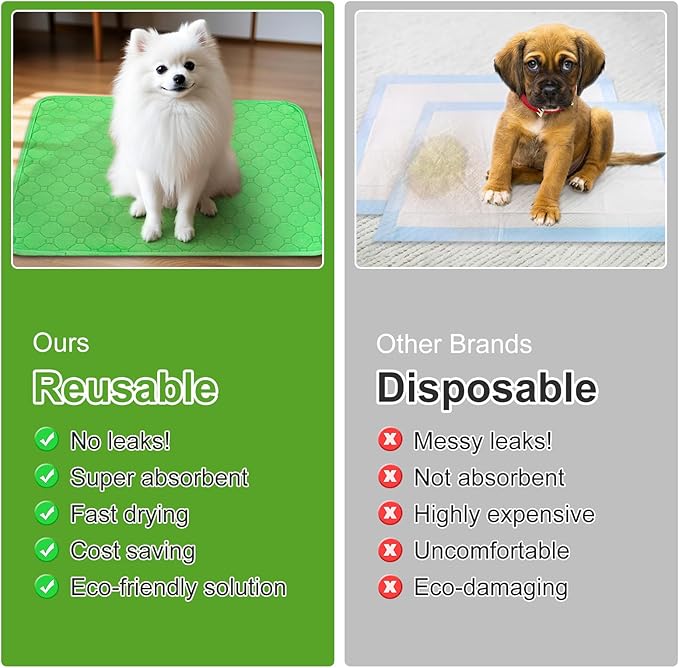 Enmaipet Reusable Puppy Training Pads, 2 Pack Washable Pee Pads for Dogs, Puppy Pee Pad for Dogs, Waterproof Non Slip Absorbent and Leakproof for Crate, Playpen, Bed, Sofa, 18"x 24" (Green)