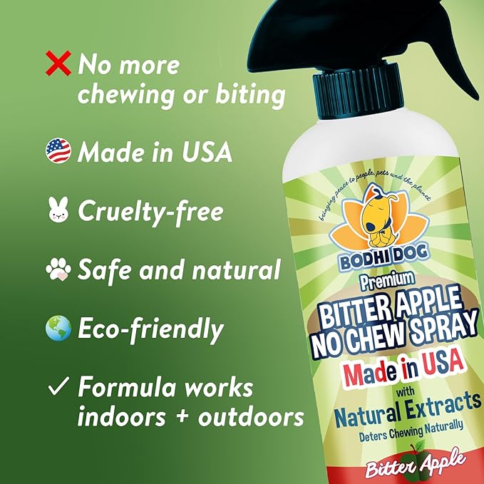 Bodhi Dog Bitter Apple No Chew Spray - Natural Training Aid for Dogs & Puppies - Discourages Pet from Chewing and Biting on Furniture, Shoes, Plants & More - Safe, Humane, Made in USA (17 Fl Oz)