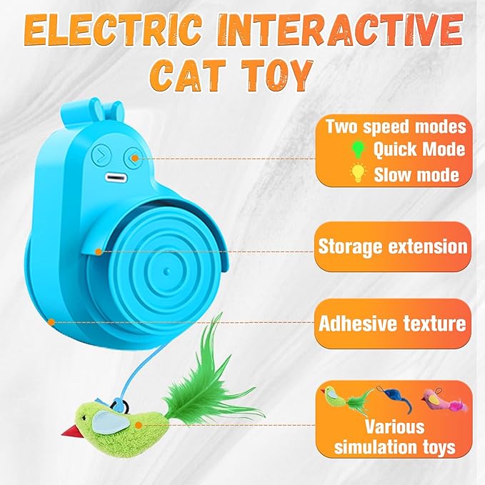 Interactive Cat Toys for Indoor Cats Automatic Electric Flying Bird Feather Cat Toy - Best Kitten & Adult Cat Enrichment Toy Stick-on Hanging Electric Kitty Toys for Bored Cats