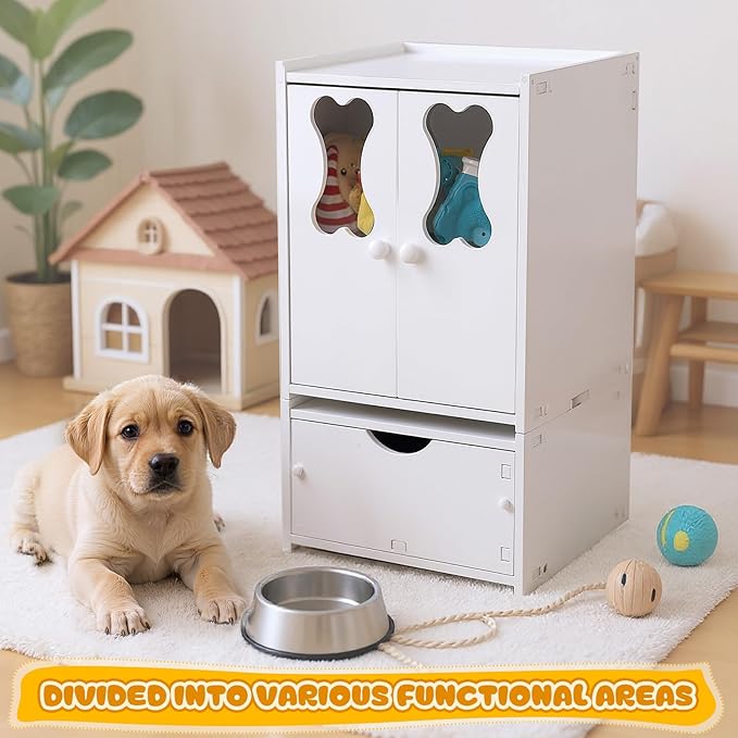 22.84 x 12.99 x 12.6 Inch Pet Wardrobe Closet Dog Toy Clothes Storage Organizer with Doors and Telescopic Hanging Rod Combinable Drawers Closet Rack for Small Dog Cat Toys Clothes Accessories