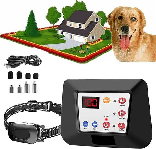 Wireless Dog Fence, Electric Dog Fence & Remote Training Collar, Waterproof and Rechargeable, Vibration & Shock, Range of 80-1640ft, Electric Pet Fence for Stubborn Dogs,for1dog