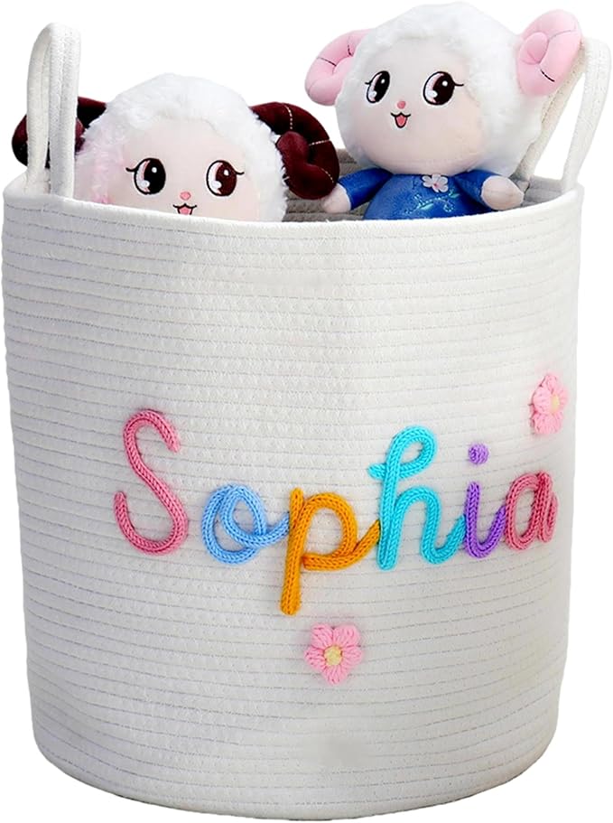 JUPPE Pet Dog Basket with Personalized Name, Dog Toys Storage Organizer Custom Cotton Rope Basket Nursery Decor (XXL Basket)