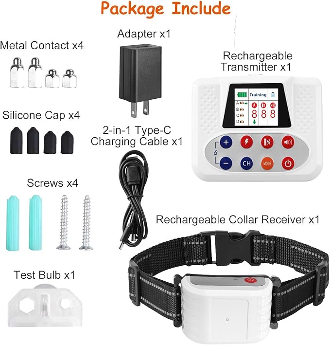 Wireless Dog Fence, Electric Fence for Stubborn Dog, IP67 Waterproof Training Collar, Control Range 80-1964ft Feet, Pet Boundary Containment System, 3 Training Modes, Suitable for All Dogs1,for1dog