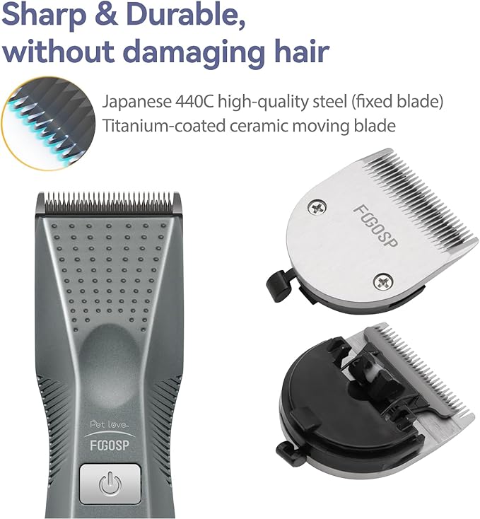 Cordless Dog Grooming Clippers More Than 10H Run Time 3-Speed Professional Pet Clippers for Grooming Heavy Duty Thick Hair Detachable Carbonized Steel Blade Low Noise