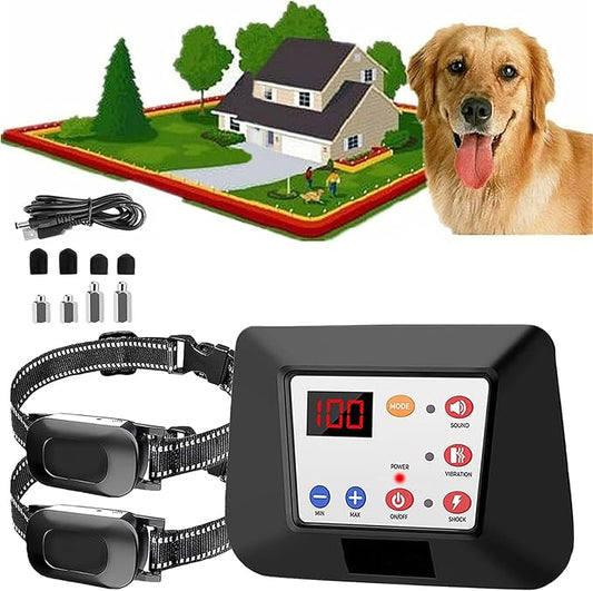 Wireless Dog Fence, Electric Dog Fence & Remote Training Collar, Waterproof and Rechargeable, Vibration & Shock, Range of 80-1640ft, Electric Pet Fence for Stubborn Dogs,for2dogs