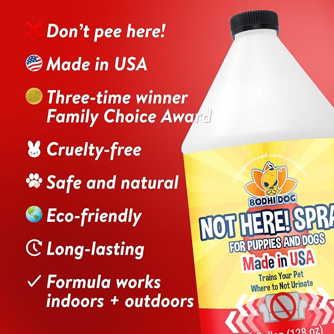 Bodhi Dog Not Here! Spray - Trains Your Pet Where Not to Pee Indoors or Outdoors - Anti Marking Deterrent for Furniture, Carpet & Floor - Training Corrector for Puppy & Dogs - Made in USA (128 Fl Oz)