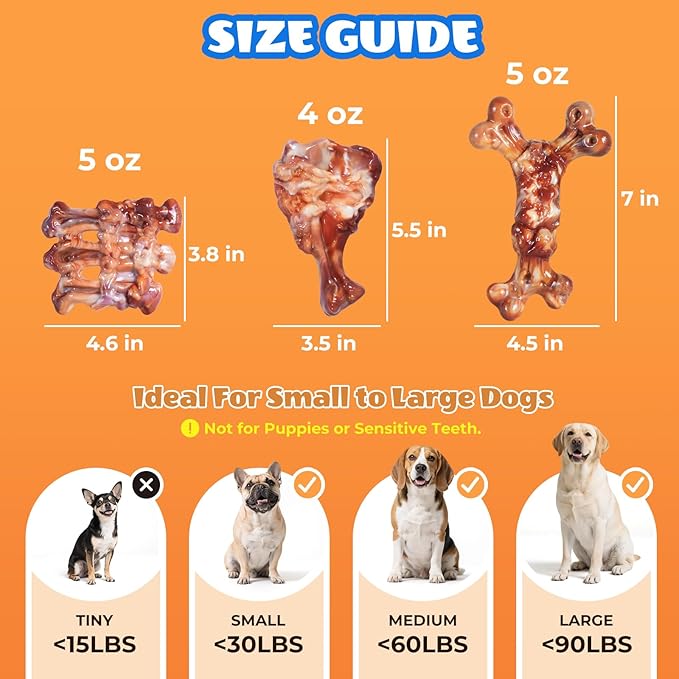Dog Toys for Aggressive Chewers: Gift Box with 3 Pack Dog Chew Toys, Indestructible Tough Dog Toys to Keep Them Busy, Dog Teething Bones for Small Medium Large Breeds 25-90 lbs, Bacon Flavor