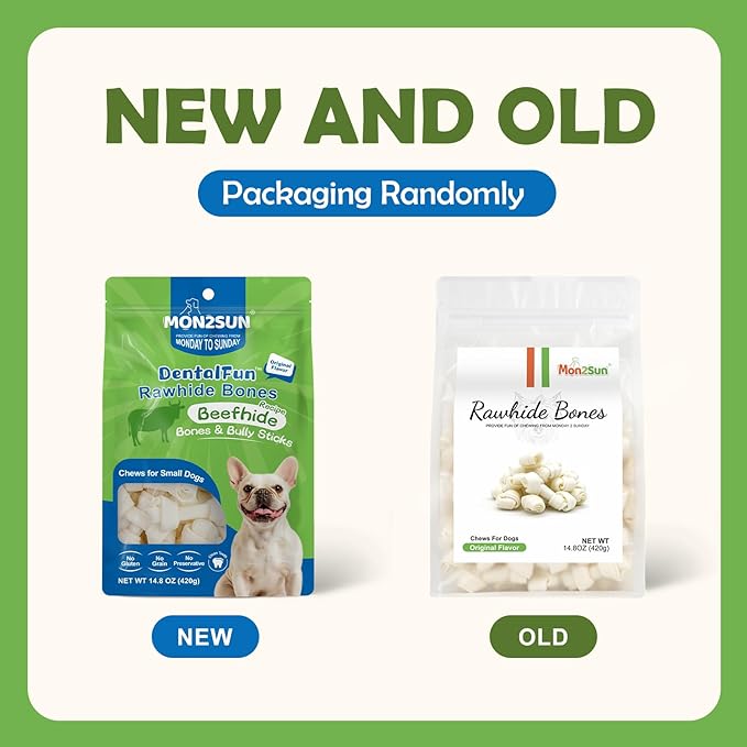 MON2SUN Dog Rawhide Knot Bones Mini Bones Rawhide Chews Natural 2.5 Inch 60 Count for Puppy and Small Dogs