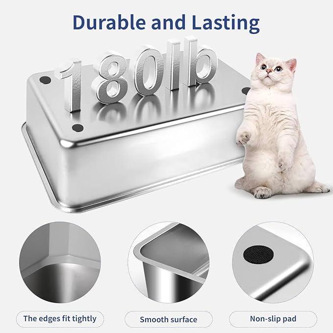 XXXL Stainless Steel Litter Box with Lid, Extra Large 28" L x 20" W x 17" H Enclosed Metal Cat Litter Box with Litter Scoop & Foot Pedal, Odor Control for Big Cats, Multiple Cats (Light Grey)