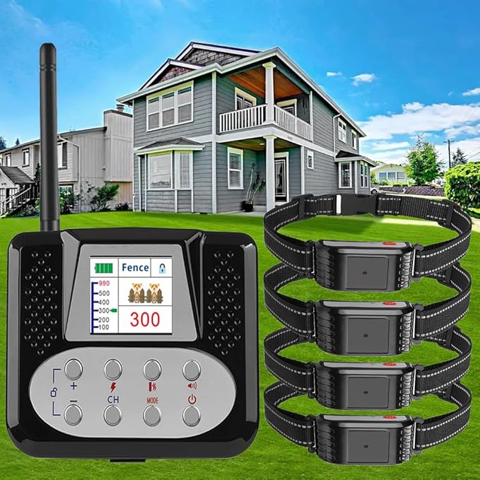 Wireless Dog Fence, 2026 Electric Fence for Dogs & Training Collar with Remote, Pet Boundary Containment System, Adjustable Range Sizes, Suitable for Outdoor Yard Indoor,for4dogs