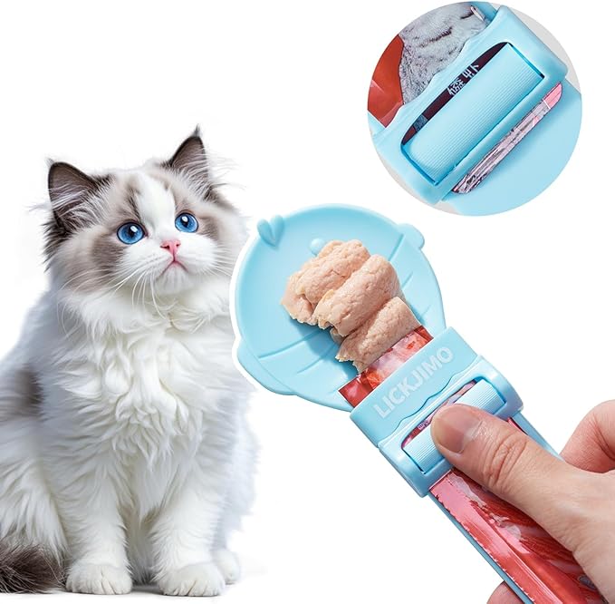 LICKJIMO-3PC Cat Treat Spoon Squeeze with Roller Squeezer,Cat Treat Feeder Spoon for Lickable Churu Cat Treats,Cat Spoon for Licky Treats,No Leftover,Zero Waste(3 Color)