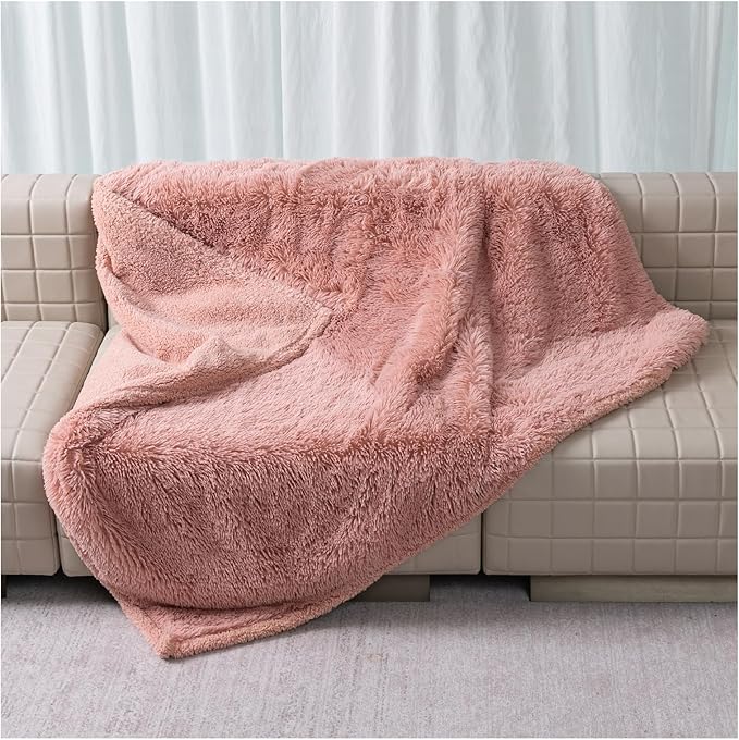 Waterproof Pet Blanket Pink Calming Dog Blankets Fluffy Long Faux Fur Pet Throw Blankets for Couch Protector Love Bed Cover Washable(Pink,L)
