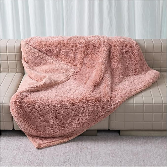 Waterproof Pet Blanket Pink Calming Dog Blankets Fluffy Long Faux Fur Pet Throw Blankets for Couch Protector Love Bed Cover Washable(Pink,L)