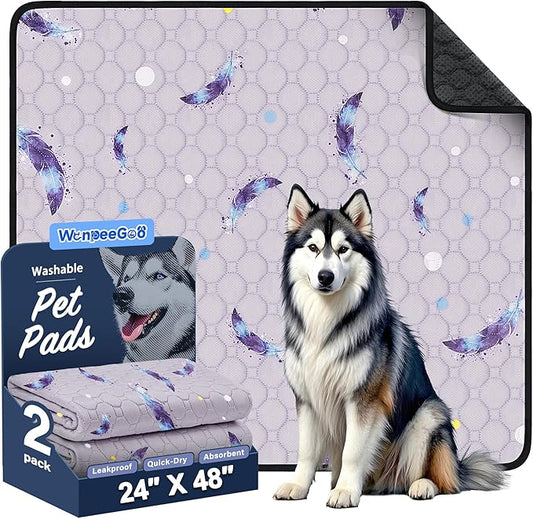 Washable Pee Pads for Dogs, 2 Pack Reusable Puppy Pads, Super Absorbent & Leakproof Dog Pads, Anti-Slip Dog Pee Pads for Puppy Training & Incontinence, Leaf Pattern 24"x48"