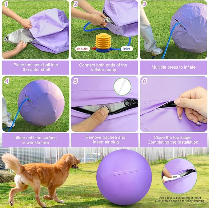 25" Herding Ball Set for Dogs and Horses, Durable Waterproof Dog Toy, Dual-Layer Large Interactive Pet Play Ball for Australian Shepherds, Cattle Dogs, Collies, and All Herding Breeds (Purple)